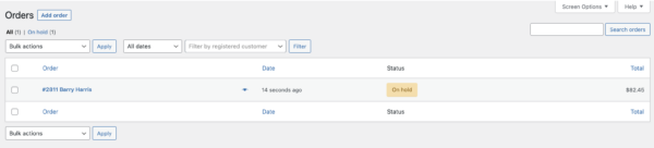 WooCommerce Order On Hold